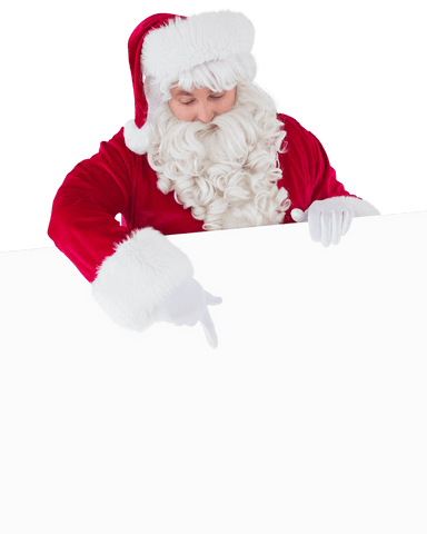 Transparent Santa Claus Holding and Pointing at Blank Sign