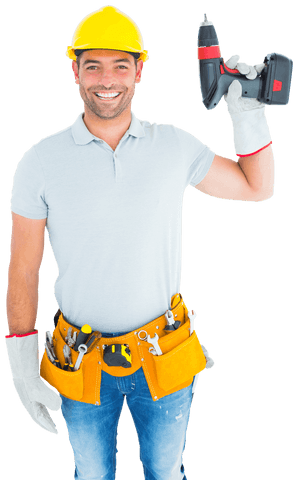smiling handyman holding power drill on transparent background - Download Free Stock Videos Pikwizard.com