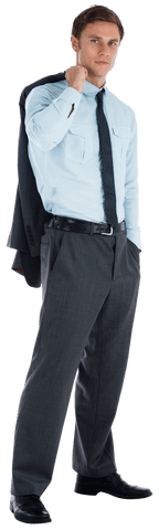 Confident Businessman Holding Jacket on Shoulder, Transparent Background