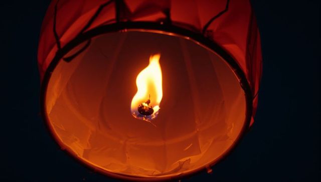 Glow of Red Paper Sky Lantern at Night Celebration