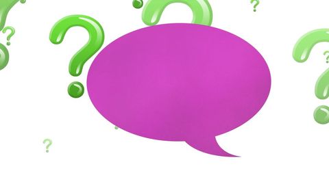 Vibrant speech bubble with green question marks
