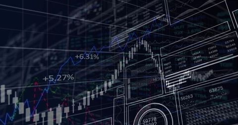 Dynamic Financial Trading Dashboard with Neon Lines and Candlestick Charts