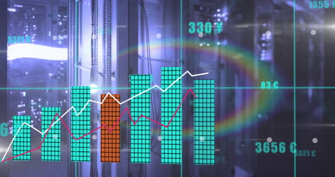 Futuristic Financial Graphs Overlaying Data Servers