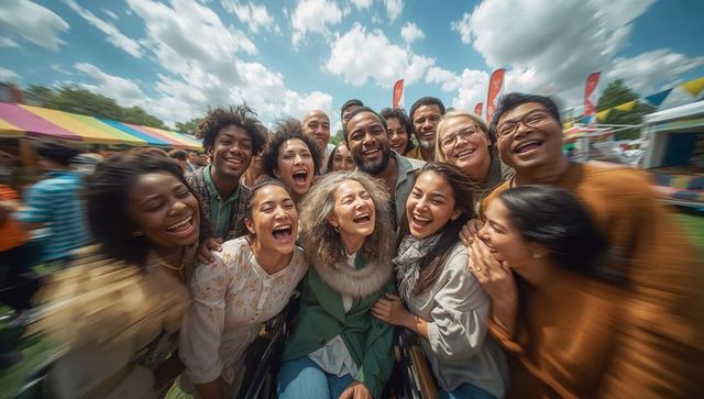 Diverse Gathering Celebrating Happiness Outdoors