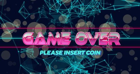 Retro Game Over Screen with Futuristic Laser Network