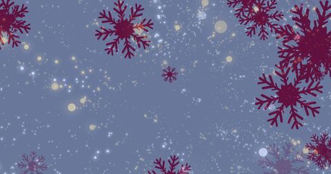 Falling Snowflakes and Light Bokeh on Blue Background