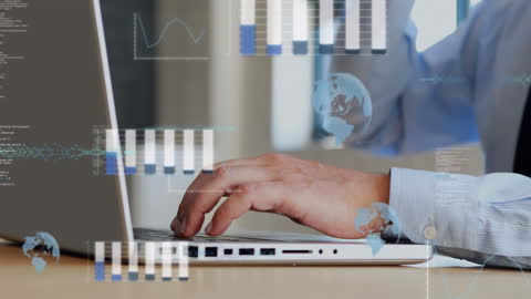 Data Analysis with Futuristic Digital Graphics on Laptop