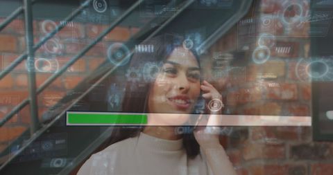 Biracial businesswoman with digital interface