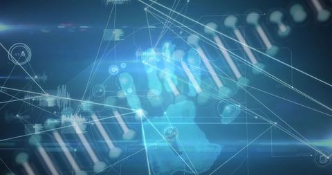 Futuristic Digital Interface with Handprint and Data Elements