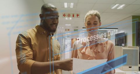 Diverse Professionals Collaborating with Data Processing Interface Overlay - Download Free Stock Images Pikwizard.com