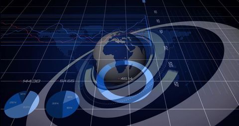 Futuristic 3D Global Analytics Interface with Data Visualizations