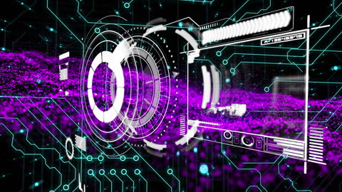 Futuristic Digital Interface with Glowing Purple Elements