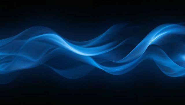 Flowing Sapphire Ribbons with Neon Glow on Dark Digital Background