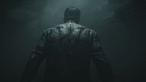 Lone frankenstein man navigating mystical tunnel in moody atmosphere