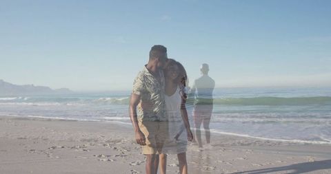 Romantic Couple Walking Hand in Hand on Serene Beach