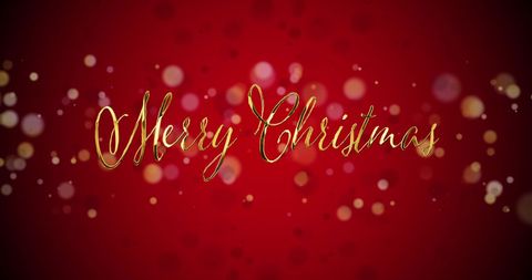 Festive Merry Christmas Gold Typography on Sparkling Red Background