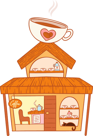 Transparent vector coffee shop illustration with cozy elements