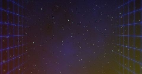 Cosmic Neon Grid with Glowing Stars on Dark Gradient Background