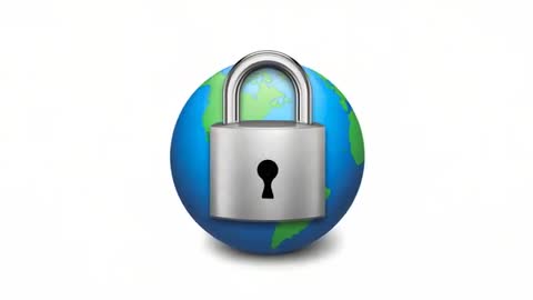 Global Security Illustrated with Rotating Padlock and Globe Animation
