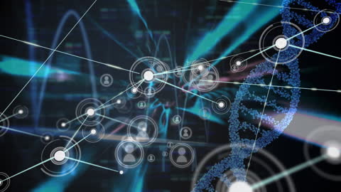 Abstract DNA Strand with Data and Technology Icons