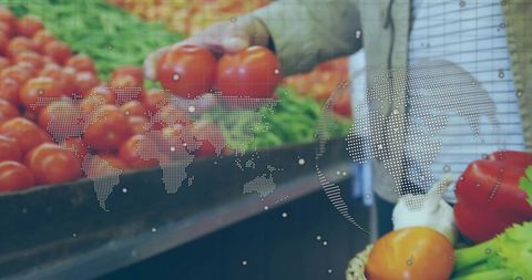 Digital map overlay with grocery shopping for fresh vegetables