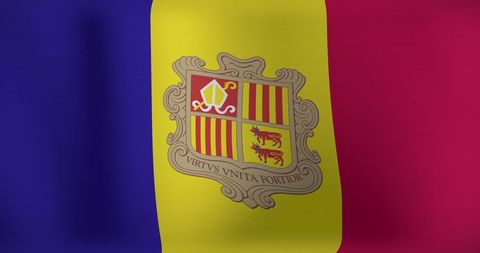 Waving Andorra Flag with Coat of Arms Symbol - Download Free Stock Images Pikwizard.com