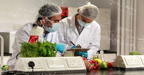 Scientists analyzing vegetables for genetic research