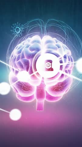 Vertical 3D Holographic Brain Pulsing and Forming Neural Node Network for Futuristic Tech