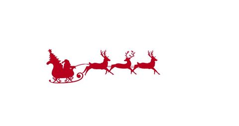 Red Silhouette of Santa's Sleigh with Reindeer on White Background