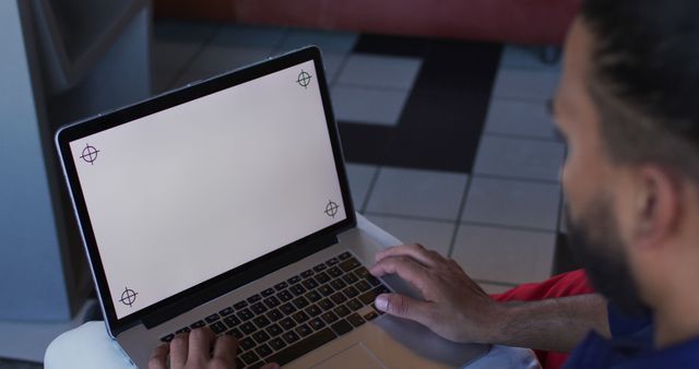 Person Using Laptop with Blank Screen Mockup in Modern Office - Download Free Stock Images Pikwizard.com