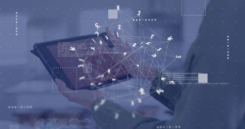 Businesswoman analyzing global financial data with tablet