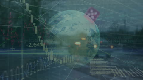 Global Market Trends Overlay with Dice and Globe Effects