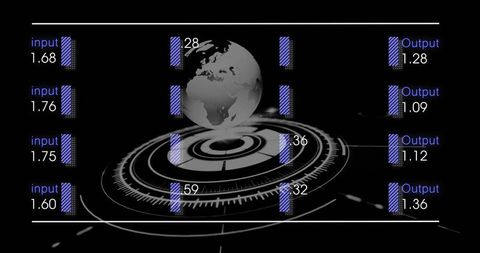 Futuristic 3d earth hologram with input and output data