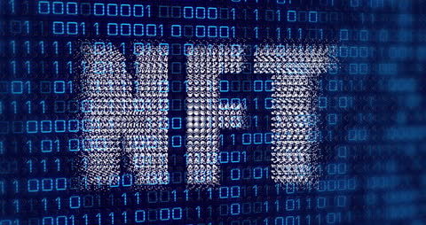 NFT Concept with Binary Code on Digital Background