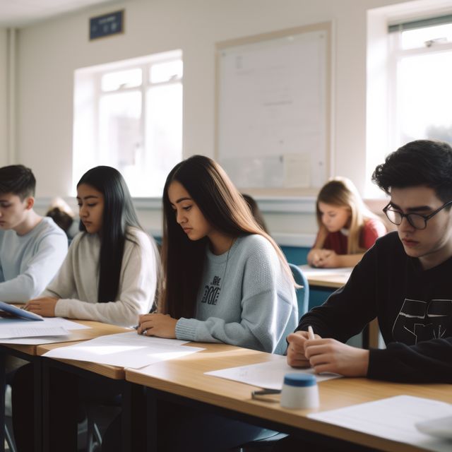 High school students concentrating in classroom during exam - Download Free Stock Images Pikwizard.com