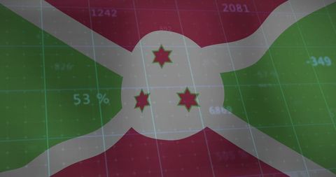 Burundi flag overlay with financial analytics background
