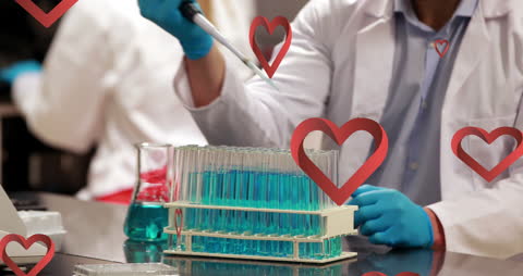 Scientist Pipetting in Laboratory with Heart Overlay