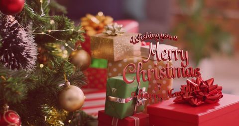 Christmas Greeting with Festive Gifts and Decorations - Download Free Stock Images Pikwizard.com