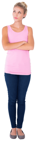 Blonde Woman in Pink Tank Top Thinking with Transparent Background