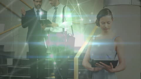 Business Professionals Connected by Digital Network Overlay