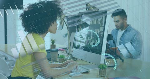 Financial data processing with diverse workforce in modern office