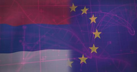 Merged russian and eu flags symbolizing connectivity and geopolitics