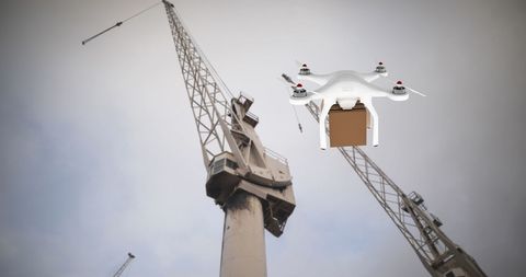 Drone Delivering Package In Urban Construction Environment - Download Free Stock Images Pikwizard.com