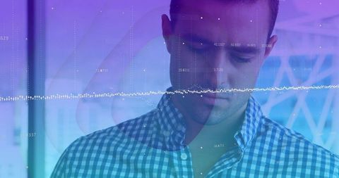 Data analyst interpreting waveform with numerical overlay