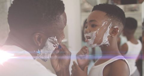 Father and Son Sharing Special Shaving Moment