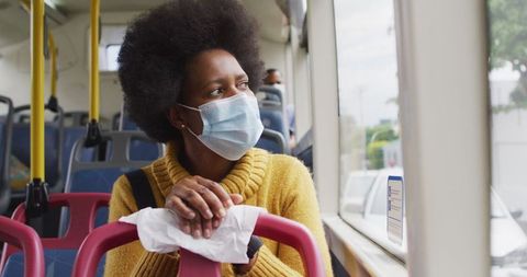 African American Woman Wearing Face Mask on Bus During Pandemic - Download Free Stock Images Pikwizard.com