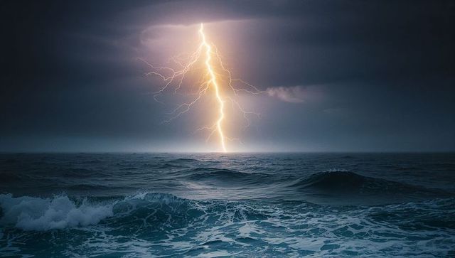 Dramatic Lightning Bolt Striking Ocean Capturing Nature's Intensity