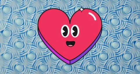 Smiling Cartoon Heart Floating Over Blue Swirl Mural Pop Art Vector Illustration