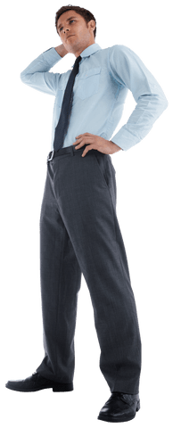 Thoughtful Businessman with Hand on Head in Transparent Background