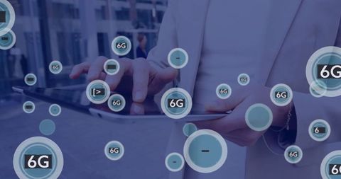 Professional Using Tablet with 6G Connectivity Icons